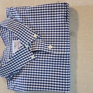 L.L. Bean Navy and White Checkered Button Down Shirt Size XXL